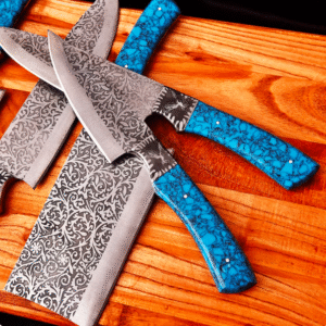 Handmade Chef Knife Set: Engraved Stainless Steel , American Eagle Bolster. Perfect gift for him/her