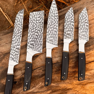 Hand Forged D2 Steel Chef Knife Set: 5-Piece Etched Blade