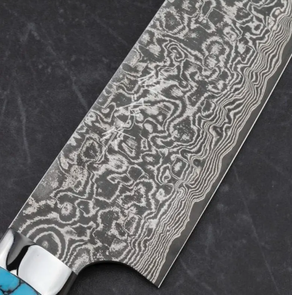 Handmade Raindrop Damascus steel Chef Knife and Turquoise stone Handle with leather sheath/ Chef knife/Japanese Chef/Rare chef knife Replica - Image 4