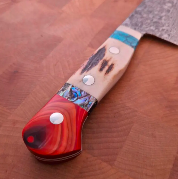 Handmade Damascus Steel knife with leather sheath| Japanese Chef| Chef knife| Anniversary Gift| Birthday gift| Gift for Her|Christmas gift - Image 4