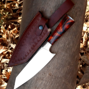 Handmade High Carbon Steel Chef Knife: Resin Handle & Leather Sheath