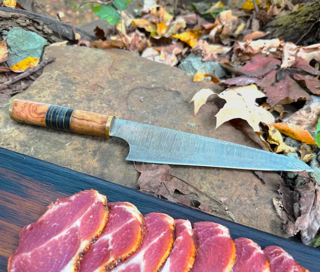 Personalized Damascus Chef Knife: Engraved Kitchen Knife, Leather Sheath - Image 3