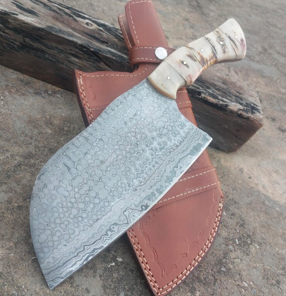 Handmade chopper knife Damascus steel butcher knife with Natural Handle Meat Cleaver knife gift for chef knife Custom Engraved knife gift - Image 3