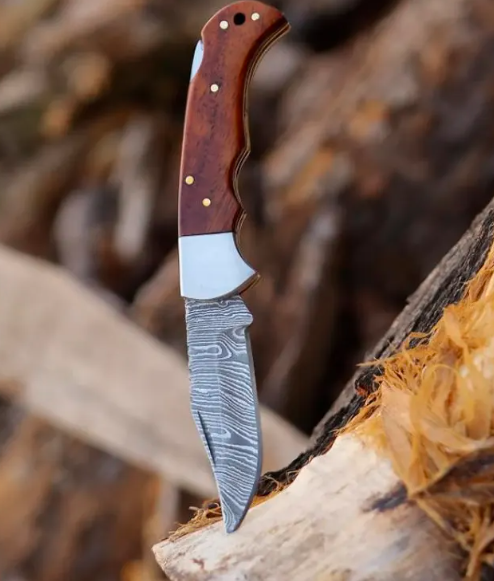 handmade damascus steel pocket knife hunting knife with leather sheath best gift for him christmas gifts - Image 2