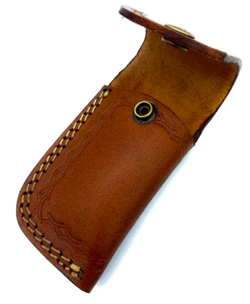 handmade damascus steel pocket knife hunting knife with leather sheath best gift for him christmas gifts - Image 3