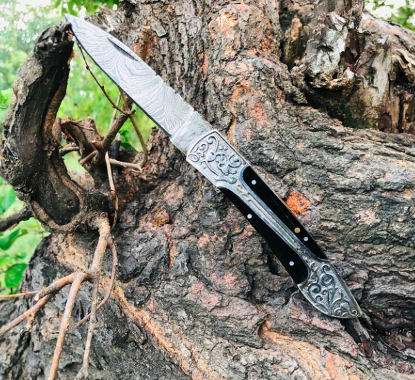 Damascus Folding Knife Handmade Damascus Steel Folding Knive Pocket Knife for Men Women Groomsmen Gift Camping Knife Gift for Him EDC Knife - Image 3
