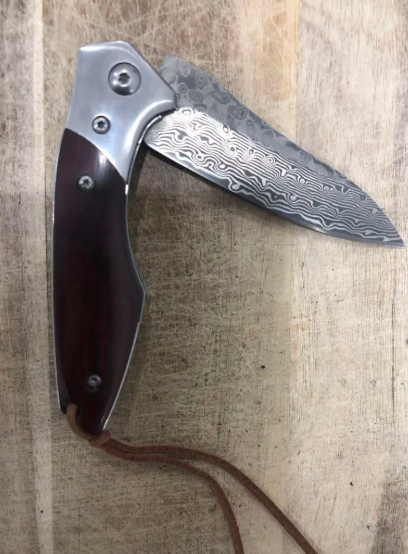 Outdoor Camping Damascus Folding Pocket Knife With Sheath - Image 4