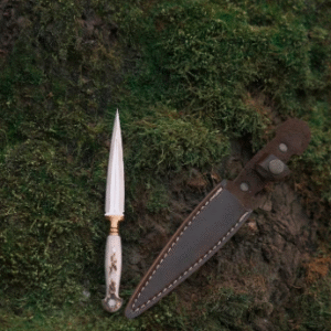 Double Edge Dagger Knife with Deer Antler, Custom Full Tang Blade, Unique Athame Knife with Leather Sheath, Perfect Gift for Collectors