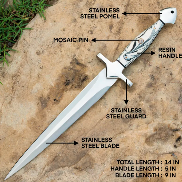 Handcrafted Decorative Dagger With Engraved Handle & Leather Sheath - Image 3