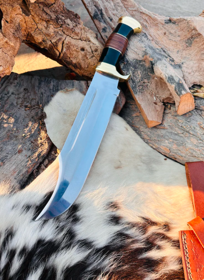 Handmade Steel Bowie Hunting Knife with Leather Sheath - Image 3