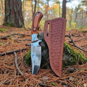 Handmade Fixed Blade Hunting Knife with Wood Handle - Custom Leather Sheath - D2 Steel - Camping