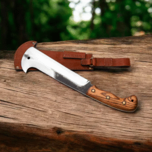 Handmade High Carbon Steel bushcraft Machete: Wood Handle & Leather Sheath