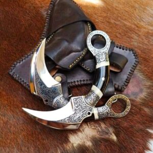 Handmade D2 Steel Karambit Knives with Leather Sheath